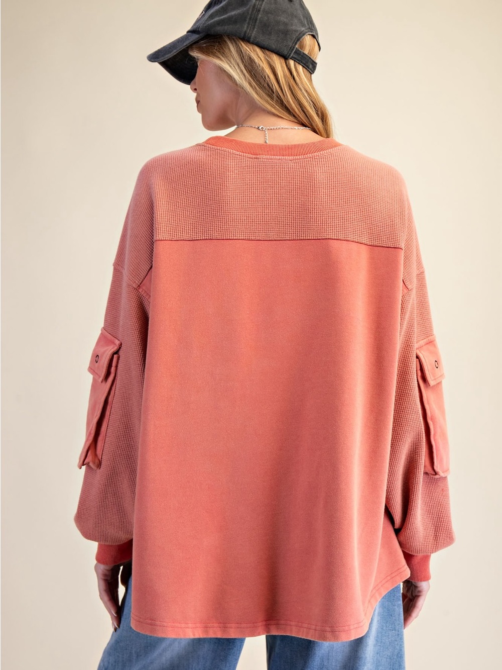 155. Easel Coral Rose Heart Pullover Top - Picture 2 of 2